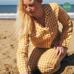 Piglet in Bed Honey Gingham Pajama Shirt, NWT (size L)